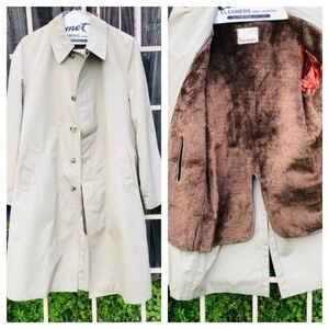 Vintage Men’s Raintamer Beige with Removable Fur Liner Trench Coat 40 Tall